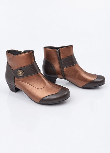 Boots zippées cuir talon décroché Bronze