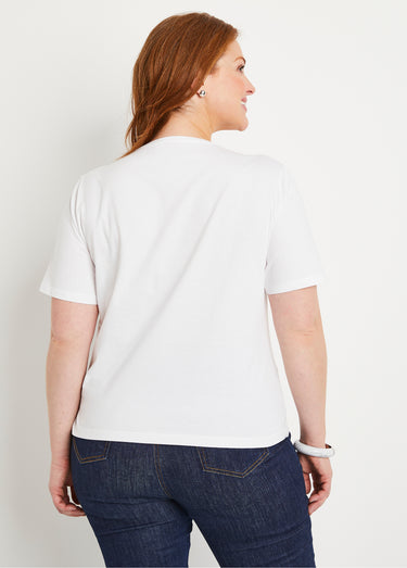 T-shirt manches courtes col brodé clouté Blanc