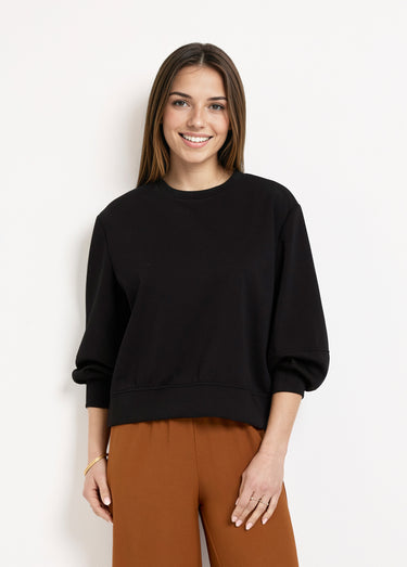 Sweat court col rond en maille douce Noir