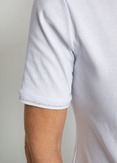Tee-shirt col polo court maille Blanc