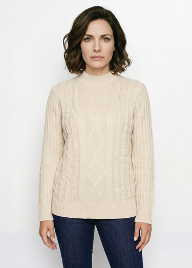 Pull chaud style irlandais col montant Ecru
