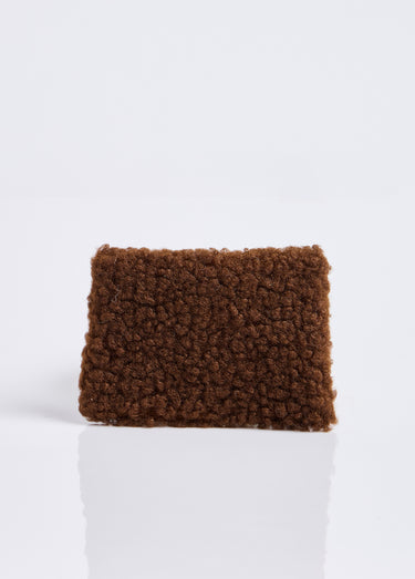 Pochette porte monnaie, fourrure sherpa Marron