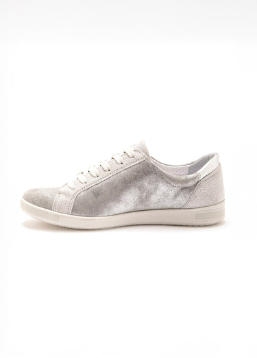 Baskets cuir lacets et zip, semelle confort Gris Argent
