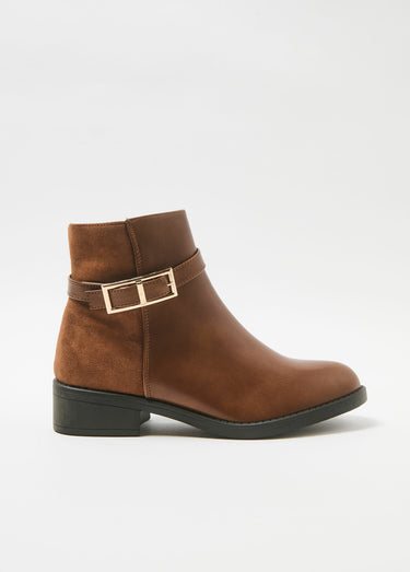 Boots bi matière à talon avec boucle Camel