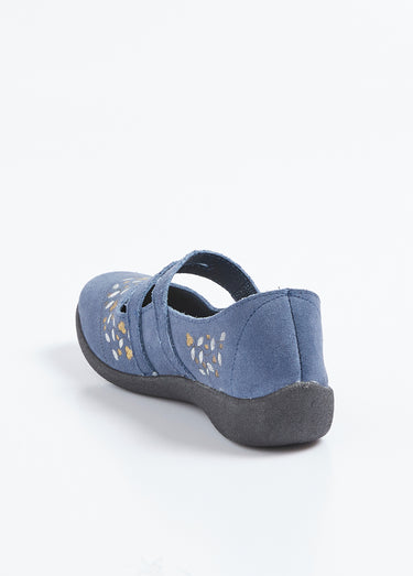 Ballerines scratchées confort en cuir Bleu