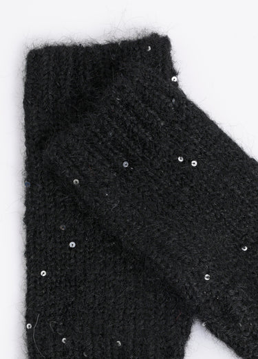 Mitaines maille brillante avec sequins Noir