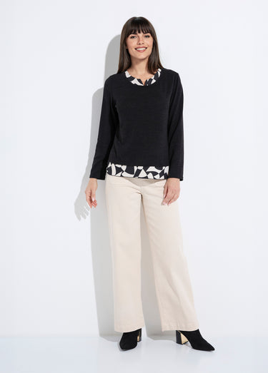 T-shirt chaud effet 2 en 1 manches longues Noir
