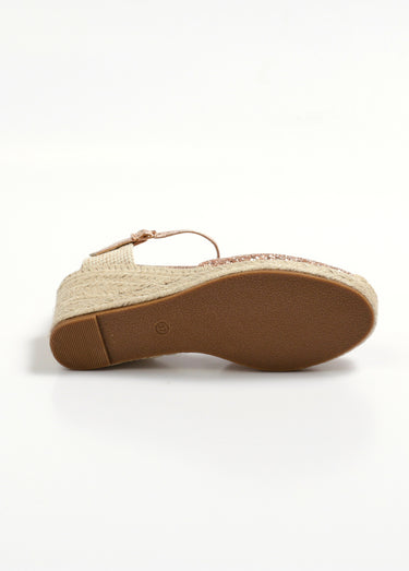 Espadrilles compensées pailletées à bride Champagne