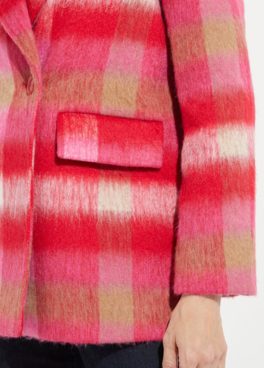 Manteau caban chaud tissu carreaux laine Carreaux Rose