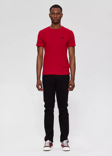 T-shirt col rond essentiel, logo poitrine Rouge