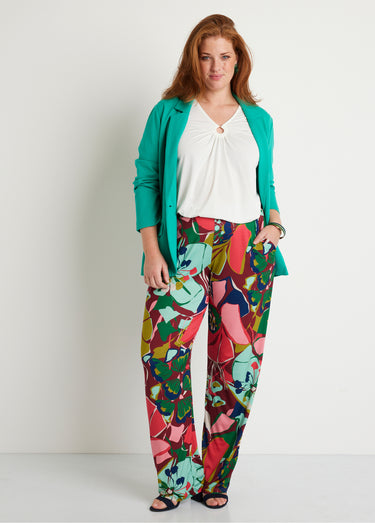 Pantalon large taille semi-élastiquée Rose/Vert