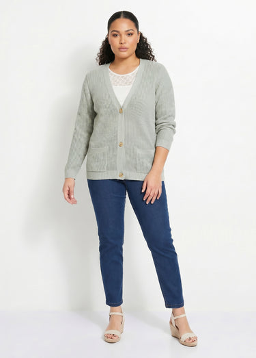 Gilet long boutonné brillant manches longues Menthe