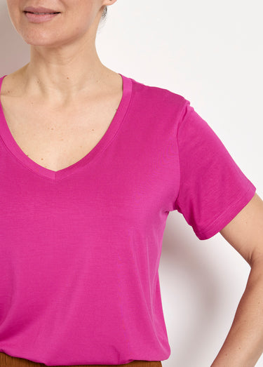 T-shirt fluide col V manches courtes Bougainvilliers