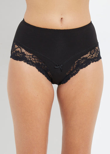Culotte taille haute coton stretch dentelle Noir