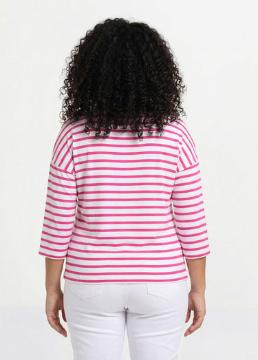T-shirt marinière rayé manches 3/4 Blanc/Fuchsia