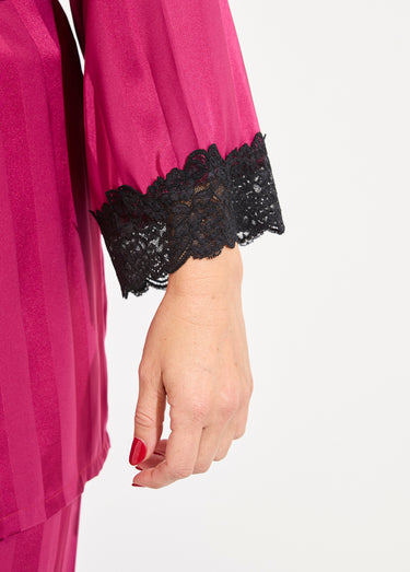 Pyjama long satin caraco + déshabillé Fuchsia