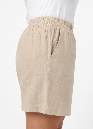 Short large élastiqué avec lin Beige
