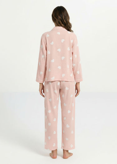 Pyjama 2 pièces coeurs en gaze de coton Rose