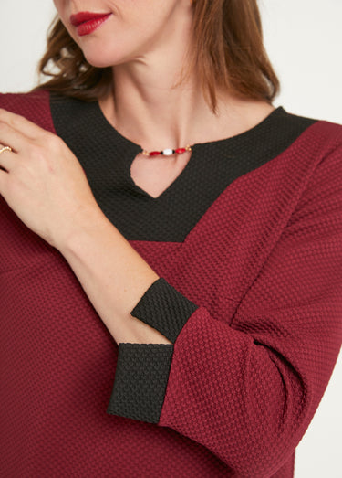 Robe courte droite bicolore manches 3/4 Bordeaux/Noir