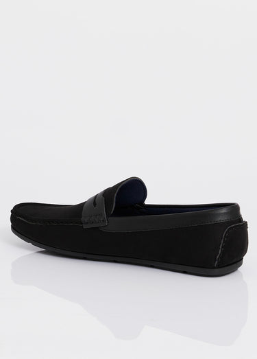 Mocassins plats en suédine et simili Noir