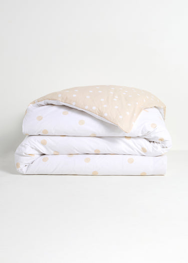 Parure housse de couette coton, pois Blanc/Beige