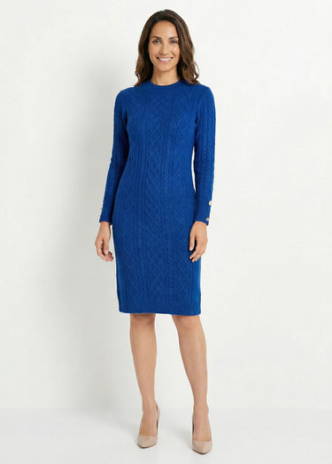 Robe-pull courte tricot uni col rond Bleu