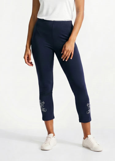 Legging court uni ceinture élastiquée Marine
