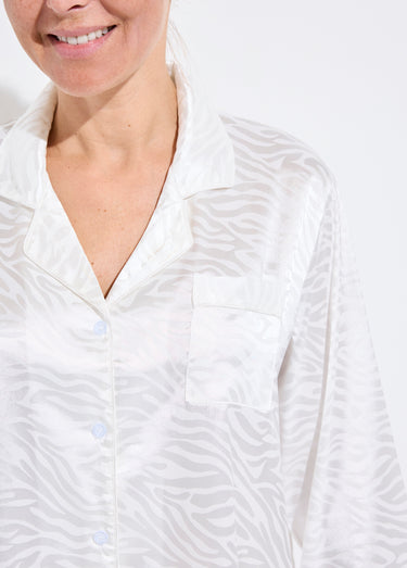 Pyjama long en satin motif zébré Blanc
