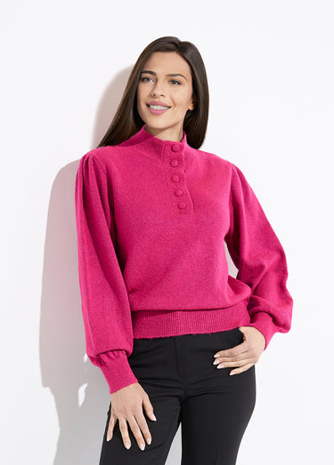 Pull chaud col montant boutonné Fuchsia