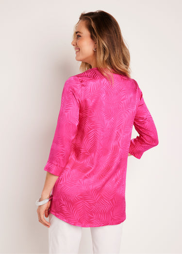 Tunique longue col V manches 3/4 Fuchsia