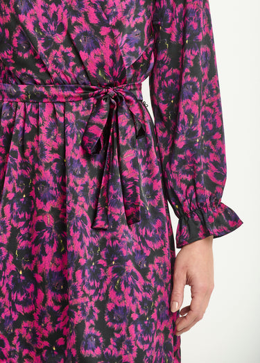 Robe courte satinée imprimé fleuri Imprime Fuchsia