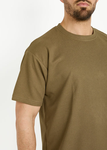 T-shirt maille texturée manches courtes Kaki