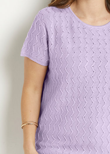 Pull-tunique tricot reliefé torsadé manches courtes Parme