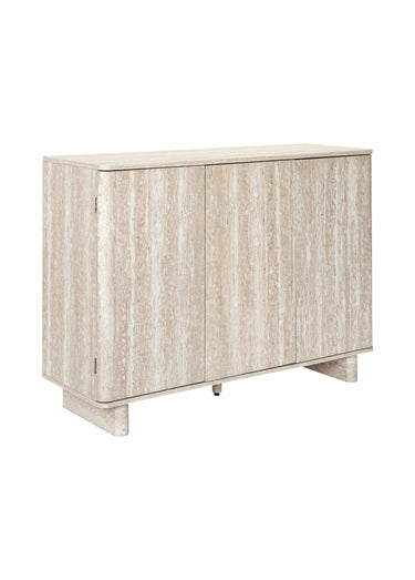 Buffet 3 portes effet pierre  travertin Blanc/Beige