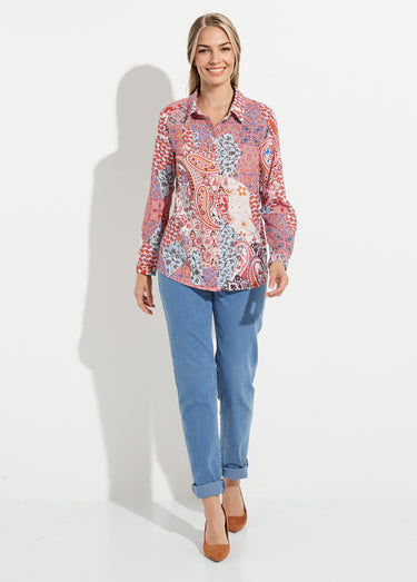 Chemisier boutonné long imprimé cachemire fluide Imprime/Rose