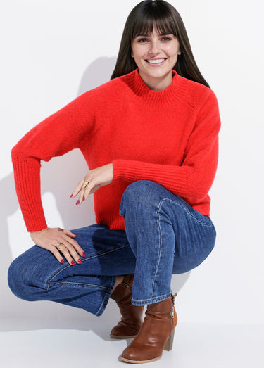 Pull col montant en maille brillante Rouge