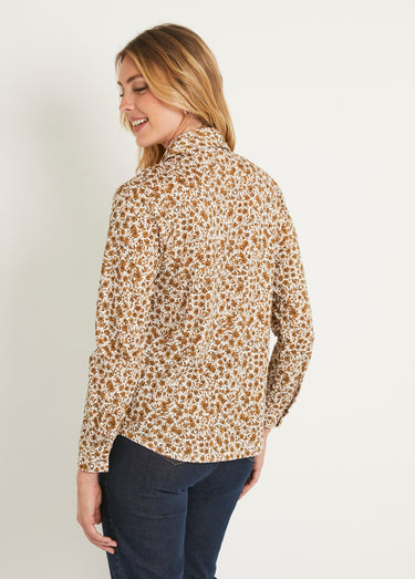 Chemisier droit coton fleuri boutonné Jaune