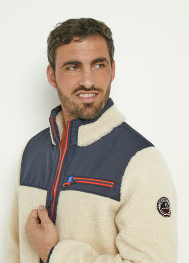 Veste chaude en sherpa avec col montant Ecru/Marine