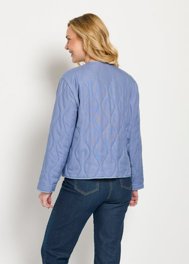 Veste unie matelassée zippée courte col rond Bleu Jean