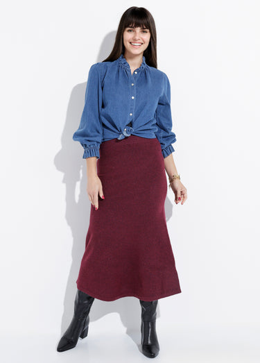 Jupe longue en maille forme tulipe Bordeaux