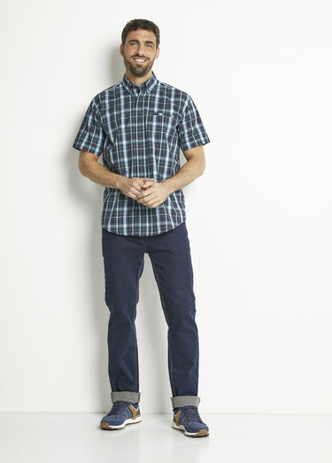 Chemise carreaux manches courtes polycoton Carreaux Bleu