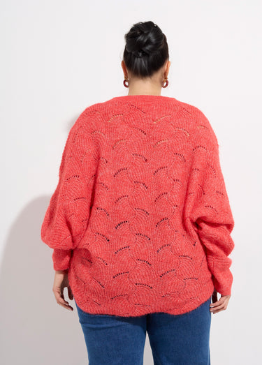 Pull oversize, maille écailles avec laine Corail
