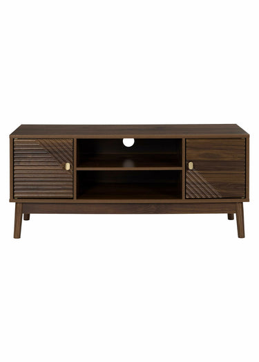 Meuble TV 2 portes en bois foncé rainuré Marron