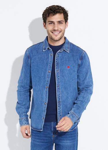 Chemise en jean en denim épais stone Bleu