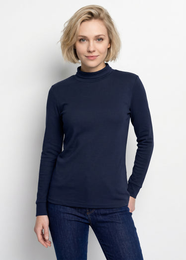Sous-pull chaud col roulé maille interlock unie Marine
