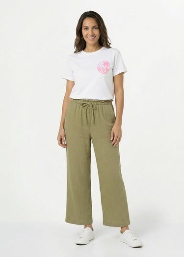 T-shirt manches courtes broderie sunset Blanc / rose fluo