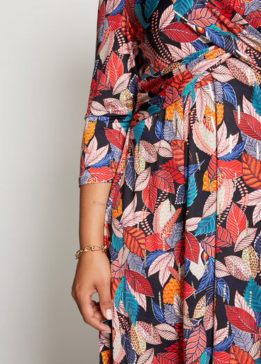 Robe cache-coeur drapé imprimée Multicolore