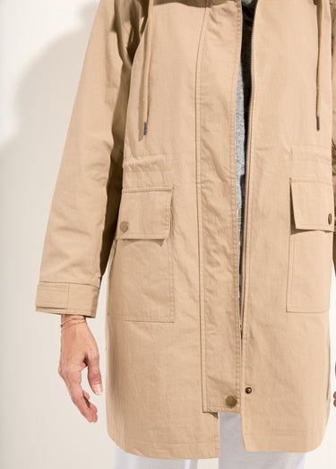 Parka zippée pressionnée à capuche déperlante Sable