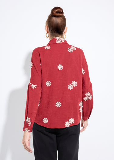 Chemisier avec broderies fleurs stylisées Bordeaux