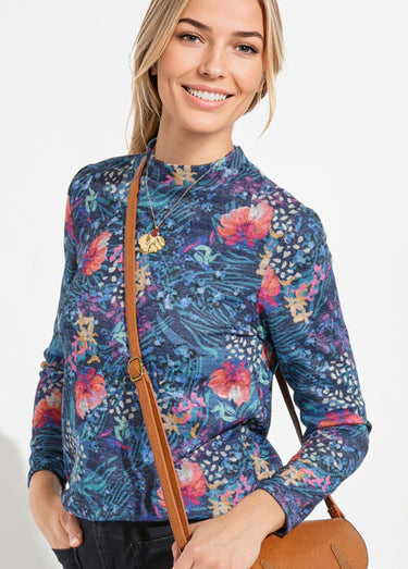 Sous-pull chaud court col montant Cassis/Bleu